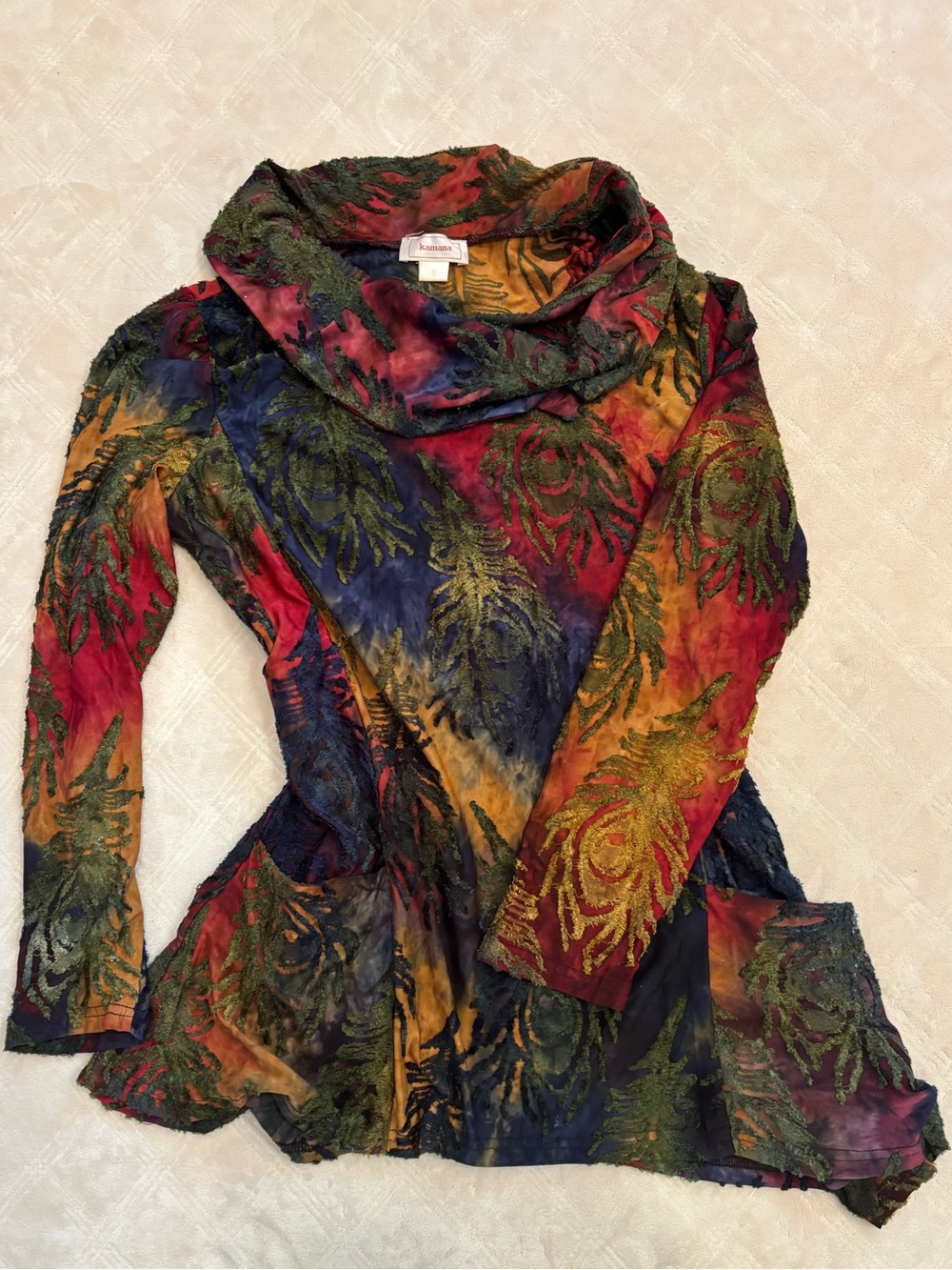 Multicolor Cowl Neck Long Sleeve Top